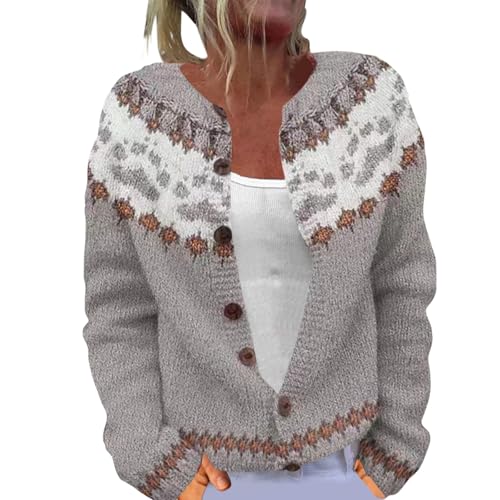 Generisch Cardigan Damen Lang, Damen Grobstrick Cardigan, Pullover Strickjacken Elegante Winter Warm Herbst Jacke Strick Übergangsjacke Leichte Sweater Norweger Strickpullover von Generisch