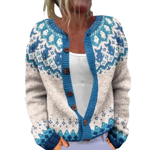 Generisch Cardigan Damen Lang, Strickjacke Lang Damen Winter, Pullover Strickjacken Elegante Winter Warm Herbst Jacke Strick Übergangsjacke Leichte Sweater Norweger Strickpullover von Generisch