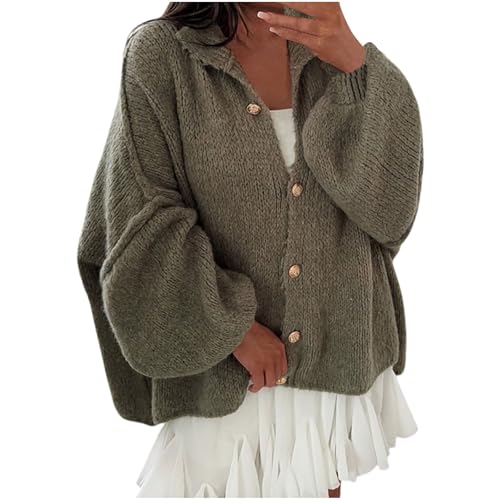 Generisch Cardigan Damen Strickjacke Winter Cardigan Strick V-Ausschnitt Knopfleiste Open Front Sweater Elegant Casual Pullover Pulli Elegant Langarm Strickpullover Winter Oversized Oberteile von Generisch