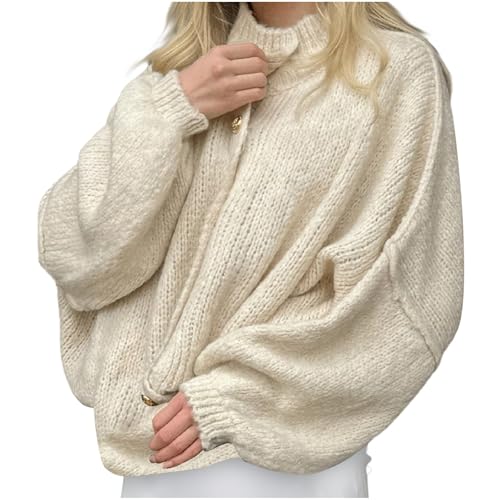 Generisch Cardigan Damen Strickjacke Winter Cardigan Strick V-Ausschnitt Knopfleiste Open Front Sweater Elegant Casual Pullover Pulli Elegant Langarm Strickpullover Winter Oversized Oberteile von Generisch