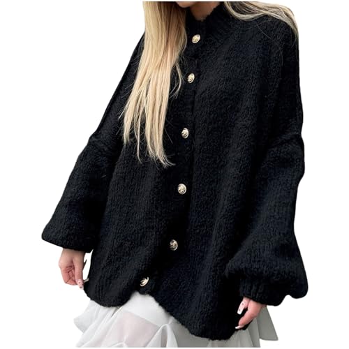 Generisch Cardigan Damen Strickjacke Winter Cardigan Strick V-Ausschnitt Knopfleiste Open Front Sweater Elegant Casual Pullover Pulli Elegant Langarm Strickpullover Winter Oversized Oberteile von Generisch