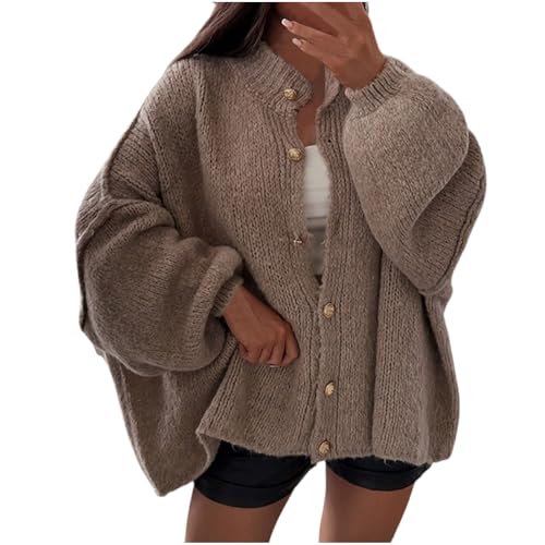 Generisch Cardigan Damen Strickjacke Winter Cardigan Strick V-Ausschnitt Knopfleiste Open Front Sweater Elegant Casual Pullover Pulli Elegant Langarm Strickpullover Winter Oversized Oberteile von Generisch