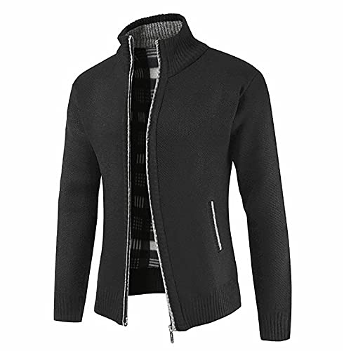 Generisch Cardigan Herren, Strickjacke Langarm Mit Reißverschluß Und Taschen Pullover Zipper Herren Schwarz Kapuze Große Größen Weste Elegant Strickjacken Männer Wolle (XL, Black) von Generisch