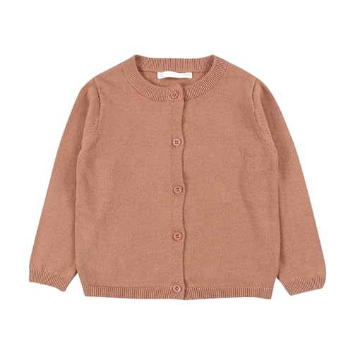 Generisch Cardigan Mädchen Basic Top Trachtenjacke Mädchen Casual Cardigan Mädchen Pullover 134 Einfarbig Oberteile Pullover Baby Mädchen Button-Down Strickjacke Strickjacke Mädchen（Light Brown,6Y von Generisch