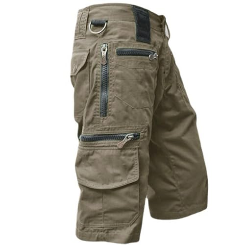 Generisch Cargo Hose Kurz Herren, 3/4 Outdoor Wanderhose Leicht Atmungsaktiv Shorts Sommer Freizeithose Mit Taschen Herren Kurze Wandershorts Bermuda Shorts Männer Bermuda Jeans (5XL, Green) von Generisch