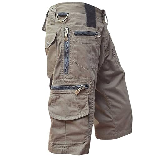 Generisch Cargo Pants, Herren 3/4 Outdoor Hose Wanderhose Leicht Atmungsaktiv Shorts Sommer Freizeithose Mit Taschen Bermuda Shorts-Caprihose Kurz Schnelltrocknend (5XL, Light Brown) von Generisch