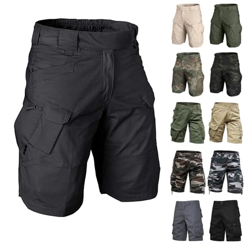 Generisch Cargo Short Herren, Kurze Hosen Shorts Herren Sommer Freizeithose Mit Taschen Camouflage Cargohose Kurz (L, Black) von Generisch