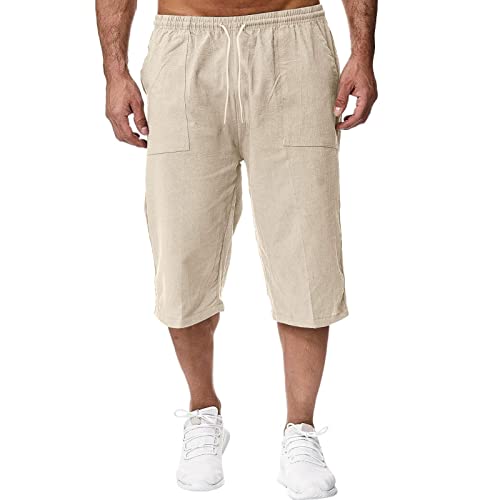 Generisch Cargo Shorts Damen,Kurze Hose Herren Leinen-Shorts 3/4 Länge Hosen Sommerhose Bermuda Sommer Dreiviertel Cargohose Herrenshorts Strand Yoga Jogger Casual Sweatpants Sporthose Mit Taschen von Generisch
