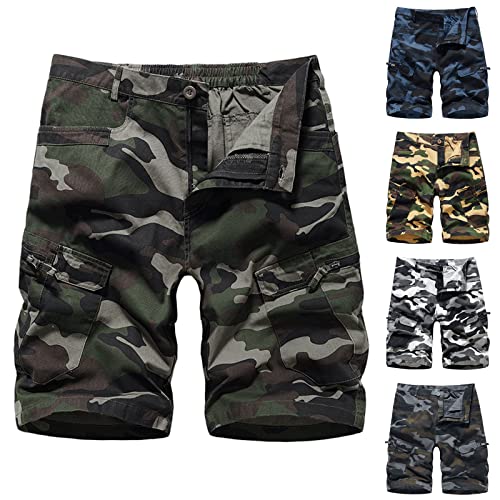 Generisch Cargo Shorts Herren Camouflage Kurze Hose Multi Taschen Cargoshort Hohe Taille Herrenshorts Kurze Trekkinghose Sporthose Sommer Casual Outdoor Sportshorts für Camping Wandern Tarnen von Generisch
