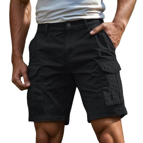 Generisch Cargo Shorts Herren Kurze Hosen Sommer Cargohose Mit Zipper Und Buttons Multiple Taschen Arbeitshose Männer Sportshorts Schwarz von Generisch