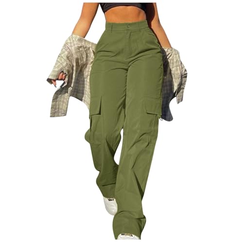 Generisch Cargohose Damen Baggy Weite Hosen Y2K Teenager Mädchen Multi Taschen High Waist Stretch Wanderhose Sport Jogginghose Wanderhose Outdoorhose Trekkinghose Cargo Parachute Pants Streetwear von Generisch