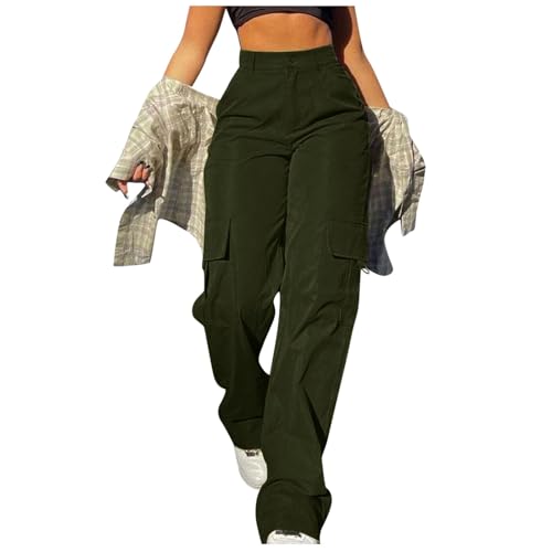 Generisch Cargohose Damen Baggy Weite Hosen Y2K Teenager Mädchen Multi Taschen High Waist Stretch Wanderhose Sport Jogginghose Wanderhose Outdoorhose Trekkinghose Cargo Parachute Pants Streetwear von Generisch