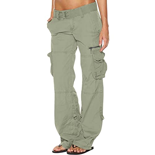 Generisch Cargohose Damen Outdoor Wanderhose Freizeit Hosen Leichte Trekkinghose Low Waist Freizeithose Sommer Outdoorhose Straight Leg Hose Regular Fit Arbeitshose Grün XL von Generisch
