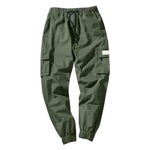 Generisch Cargohose Herren, Einfarbig Cargo Hose Für Männer Herren Mit Tasche Baggy Arbeitshosen Jeans (XXL, Armeegrün) von Generisch