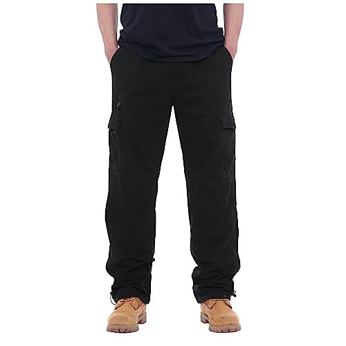 Generisch Cargohose Herren, Einfarbig Freizeithose Casual Männer Cargohosen Mit Taschen Kochhose Herren Schwarz (3XL, Schwarz) von Generisch