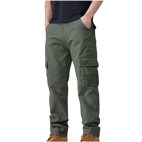 Generisch Cargohose Herren Baumwolle Hose Freizeit Cargo Hosen Sommer Freizeithose Bequeme Stoffhose Outdoor Arbeitshosen Männer Outdoorhose Wanderhose Cargohosen Jeans Armee Grün L von Generisch
