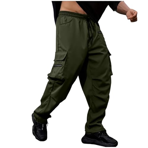 Generisch Cargohose Herren Einfarbig Freizeithose Arbeitshosen Männer Jogginghose Bequem Outdoor Hosen Freizeit Pants Trainingshose Tasche Sportbekleidung Männer Komfort Sweathose Armeegrün M von Generisch