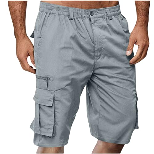 Generisch Cargohose Herren Kurze Hosen Sommer Cargo Shorts Laufshorts Einfarbig Locker Jogginghose mit Taschen Sommerhose Regulär Fit Sporthose Elastische Taille Freizeithose von Generisch