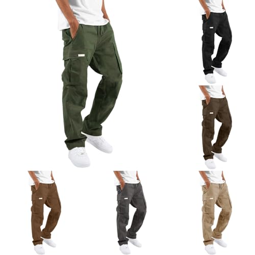 Generisch Cargohose Herren Reine Farbe Mehrschichtige Tasche Arbeitshose Männer Zipp Off Hose Herren Weitbeinige Hose Persönlichkeiten Arbeitshosen Männer Latzhose Lässige Fit Fall Winter von Generisch