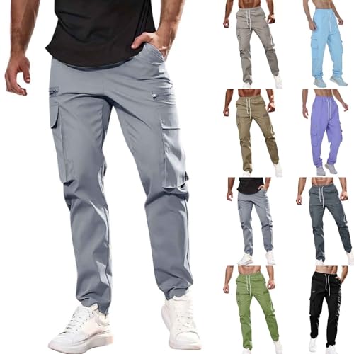 Generisch Cargohose Herren Reine Farbe Mehrschichtige Tasche Arbeitshosen Männer Winter Lässige Fit Herren Hosen Mit Gummizug Chino Hose Herren Regular Fit Mit Kordelzug Outdoor Hosen Für Herren von Generisch