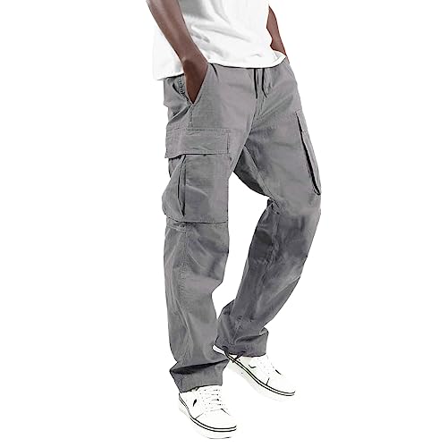 Generisch Cargohose Herren Wanderhose Baggy Arbeitshosen Casual Jogginghose Elastischer Taille mit Kordelzug Freizeithose mit Taschen Chino Hose Leichte Outdoorhose Reißfest Langlebig Sommerhose von Generisch