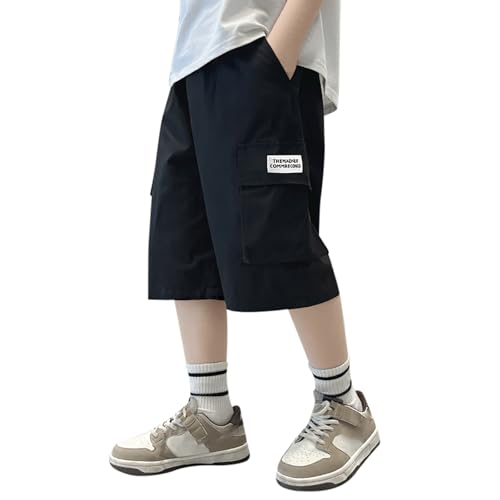 Generisch Cargohose Jungen Kurz Sommer Cargo Shorts Baggy Elastische Taille Freizeithose Wanderhose Mode Outdoor Sport Kurze Hose übergroß Leichte Sommerhose Teenager Kinder 5-15 Jahre von Generisch