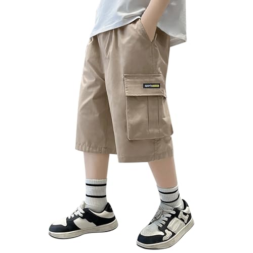 Generisch Cargohose Jungen Kurz Sommer Cargo Shorts Baggy Elastische Taille Freizeithose Wanderhose Mode Outdoor Sport Kurze Hose übergroß Leichte Sommerhose Teenager Kinder 5-15 Jahre von Generisch