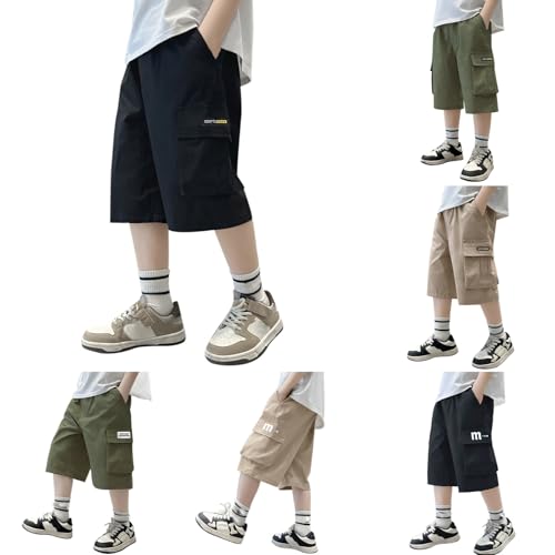 Generisch Cargohose Jungen Kurz Sommer Cargo Shorts Baggy Elastische Taille Freizeithose Wanderhose Mode Outdoor Sport Kurze Hose übergroß Leichte Sommerhose Teenager Kinder 5-15 Jahre von Generisch