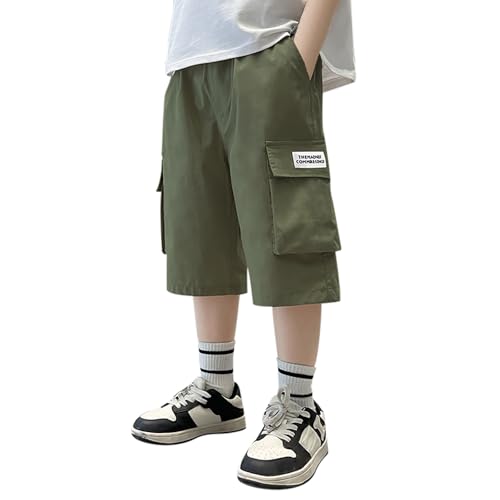 Generisch Cargohose Jungen Kurz Sommer Cargo Shorts Baggy Elastische Taille Freizeithose Wanderhose Mode Outdoor Sport Kurze Hose übergroß Leichte Sommerhose Teenager Kinder 5-15 Jahre von Generisch