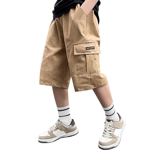 Generisch Cargohose Jungen Kurz Sommer Cargo Shorts Baggy Elastische Taille Freizeithose Wanderhose Mode Outdoor Sport Kurze Hose übergroß Leichte Sommerhose Teenager Kinder 5-15 Jahre von Generisch