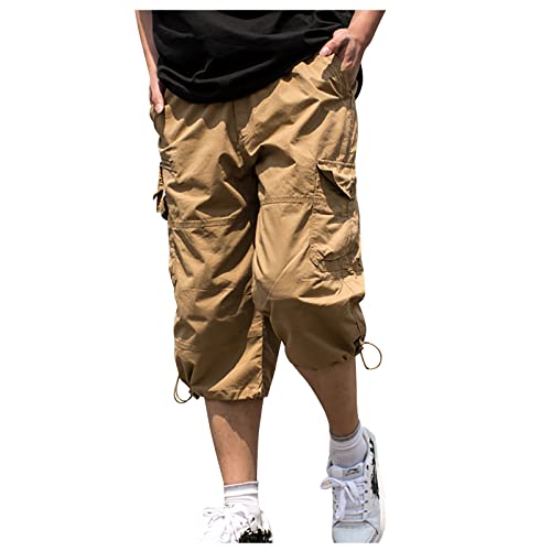 Generisch Cargoshorts Herren Sommer, 3/4 Outdoor Hose Wanderhose Leicht Atmungsaktiv Shorts Sommer Freizeithose Mit Taschen Khaki (5XL) von Generisch