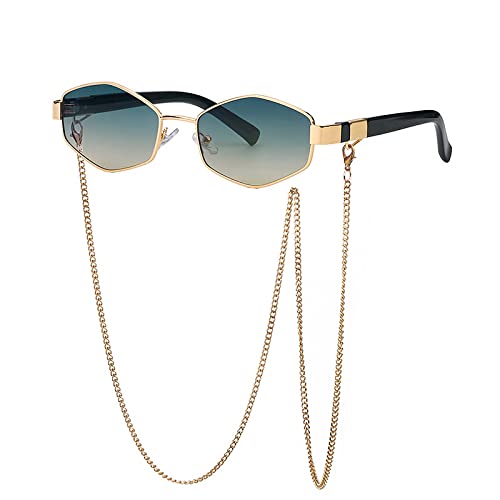 Generisch Chain Irregular Small Sunglasses For Women Gradient Chain Sun Glassses Female Alloy Eyewear Uv400(Gold Green Yellow,No Case) von Generisch