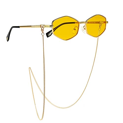 Generisch Chain Irregular Small Sunglasses For Women Gradient Chain Sun Glassses Female Alloy Eyewear Uv400(Gold Yellow,No Case) von Generisch