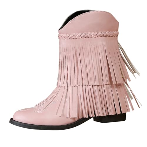 Generisch Chelsea Boots Damen Flache Stiefeletten Westernstiefel Niedrige Absätze Fransenstiefel Plateau Ankle Boots Knöchelstiefel Winter Schlupfstiefel Elegant Schuhe mit ransen von Generisch