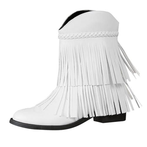 Generisch Chelsea Boots Damen Flache Stiefeletten Westernstiefel Niedrige Absätze Fransenstiefel Plateau Ankle Boots Knöchelstiefel Winter Schlupfstiefel Elegant Schuhe von Generisch