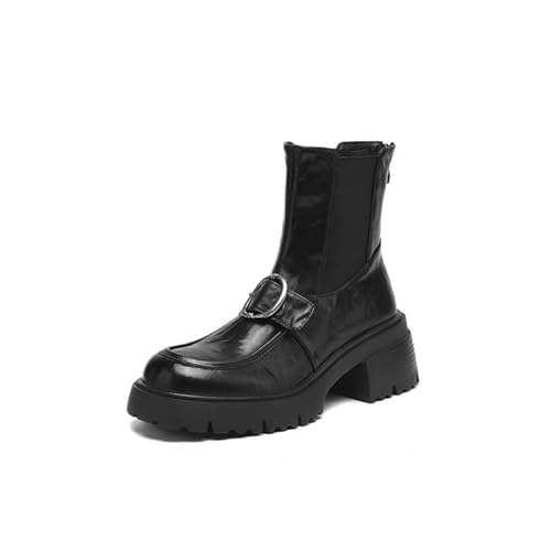 Generisch Chelsea Boots Damen Rindsleder Optik Mit Blockabsatz 3-5cm Rund Zehe Schlupfstiefel Atmungsaktiv Lederfutter Kurzstiefel (Brauner Samt,35) von Generisch