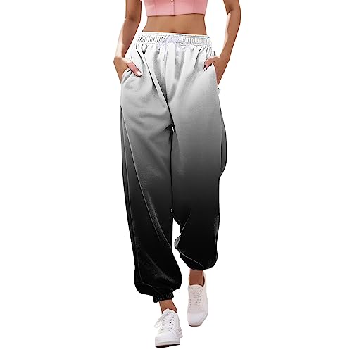 Generisch Chic Damen Sweatpants Kordelzug Steigung Freizeithose Jogginghose Feder Sommer Frauen Sporthosen Jogger Hose Traininghose mit Tasche Streetwear(Dunkelgrau, S) von Generisch