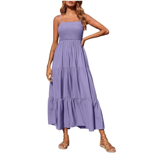 Generisch Chiffonkleid Damen Latzkleid Damen Maxikleid Luftige Sommerkleider Musselin Kleid Schicke Sommerkleider Elegant Leicht Spaghettiträger-Kleid Strandkleid Lang Damenkleider Sommer AOC30 von Generisch