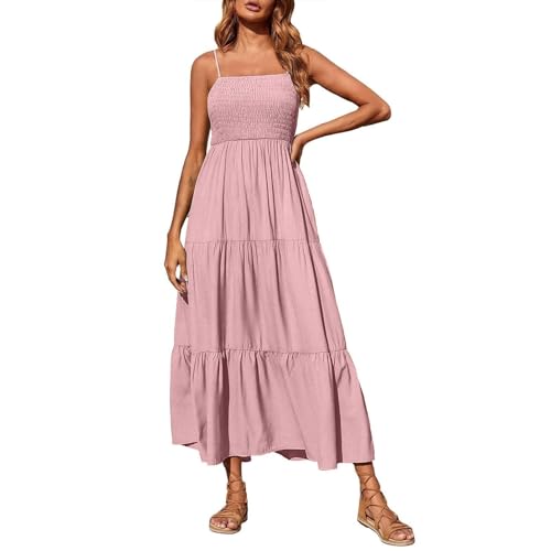 Generisch Chiffonkleid Damen Latzkleid Damen Maxikleid Luftige Sommerkleider Musselin Kleid Schicke Sommerkleider Elegant Leicht Spaghettiträger-Kleid Strandkleid Lang Damenkleider Sommer AOC53 von Generisch
