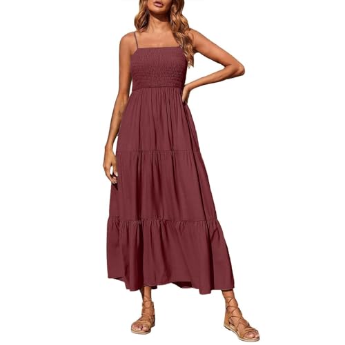 Generisch Chiffonkleid Damen Latzkleid Damen Maxikleid Luftige Sommerkleider Musselin Kleid Schicke Sommerkleider Elegant Leicht Spaghettiträger-Kleid Strandkleid Lang Damenkleider Sommer AOC67 von Generisch