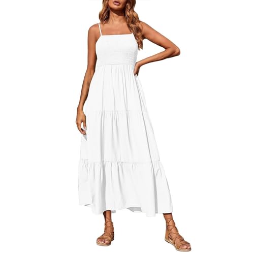 Generisch Chiffonkleid Damen Latzkleid Damen Maxikleid Luftige Sommerkleider Musselin Kleid Schicke Sommerkleider Elegant Leicht Spaghettiträger-Kleid Strandkleid Lang Damenkleider Sommer AOC77 von Generisch