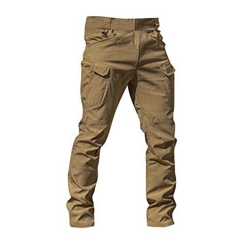 Generisch Chino Hose Herren, Arbeitshosen Männer Militär Fan Ix7 Solide Farbe Outdoor-Mit Mehreren Taschen Corteiz Cargo Hosen Wasserfeste Herren Jogginghose Freizeithose Lang Leinen (XXL, Braun) von Generisch