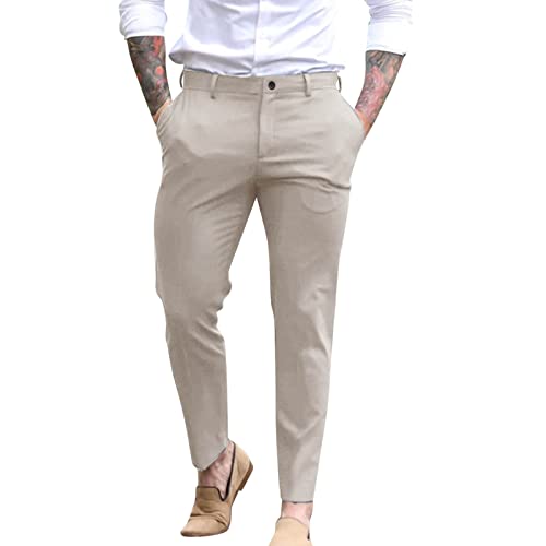 Generisch Chinos, Chino Hose Herren Slim Fit Stretch Trousers Regular Fit Sommer Business Hose Sommerhose Modern Anzughose Stoffhose Casual Bequeme Herrenhosen Anzug Hose, Khaki, M von Generisch
