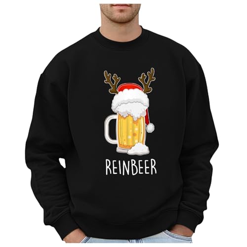 Generisch Weihnachtspullover Herren Lang Ärmel Kuschelpullover Männer Mit Reinbeer Muster Kuschelpullover Men Weihnachtskleidung Männern Lässig Locker Kuschelpullover Herren Strick von Generisch