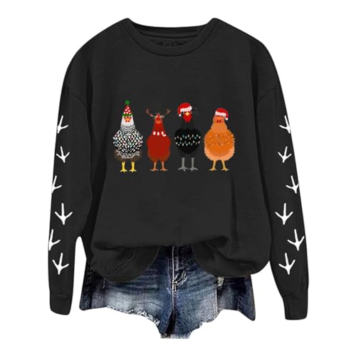 Generisch Chritsmas Clothing Weihnachtspullover Rot Unisex Damen Herren Rundhals - lustiger ausgefallener hochwertiger Weihnachtspulli Pullover Weihnachten Sweatshirt mit Hühner-Aufdruck von Generisch
