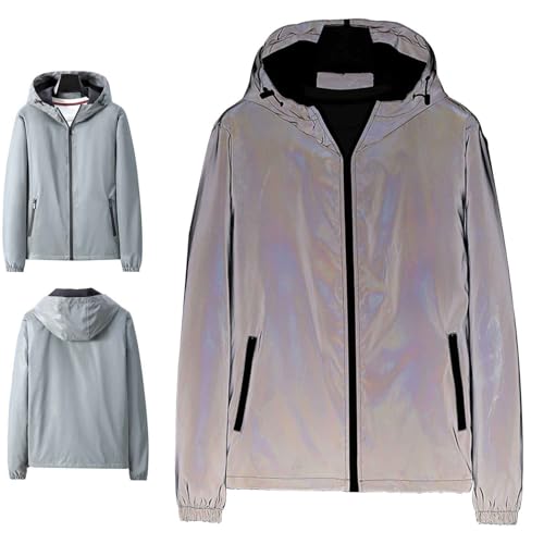 Generisch Chromashift Reflective Windbreaker – Daily Wear, Night Runs, Rides & Color-Shifting, Men Waterproof Reflective Coat (Gray-XL) von Generisch