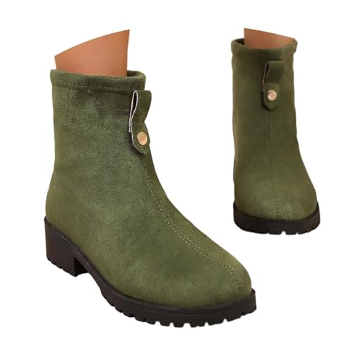 Generisch Chunky Heel Stiefel Damen Reißverschluss Stiefeletten Cowboy Ankle Boots Niedriger Absatz Bootsschuhe Breite Füße Barfussschuhe Herbst Winter Kurzstiefel Damenschuhe von Generisch