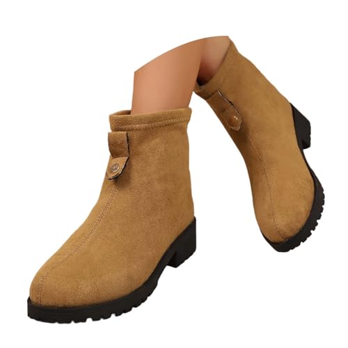 Generisch Chunky Heel Stiefel Damen Reißverschluss Stiefeletten Cowboy Ankle Boots Niedriger Absatz Bootsschuhe Breite Füße Barfussschuhe Herbst Winter Kurzstiefel Damenschuhe von Generisch