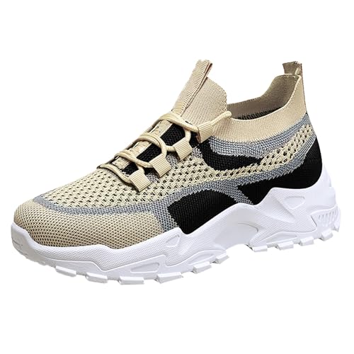 Generisch Chunky Sneaker Damen Sneakers Damen Leichte rutschfeste Schnürer Orthopädische Schuhe Bequem Weite Laufschuhe Atmungsaktives Mesh Turnschuhe Slip On Sportschuhe Straßenlaufschuhe Khaki 41 von Generisch
