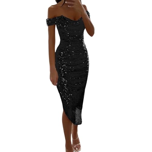Generisch Cocktailkleid Damen Festliche Hochzeit Kleider Partykleid Lang Elegant Ballkleid Wickelkleid Knielang Abendkleider Maxikleid Schwarz L von Generisch